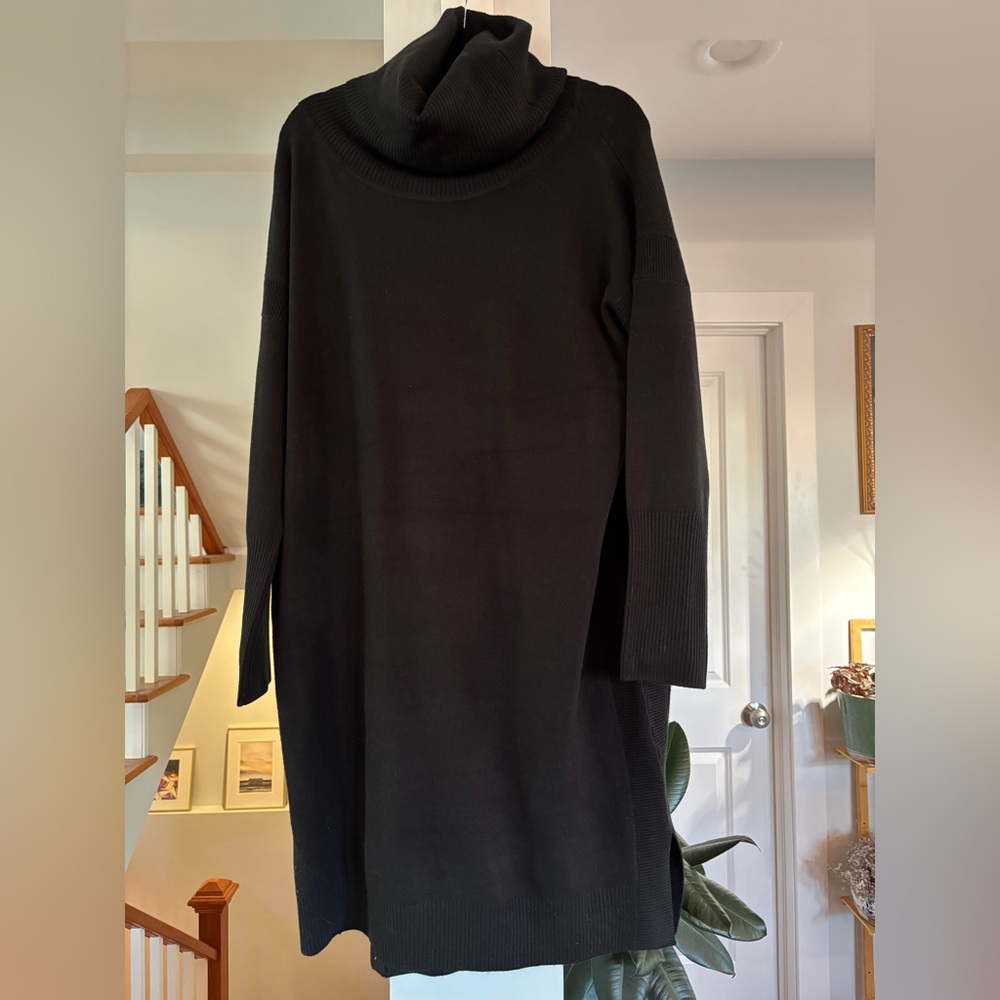 French Connection Black Cowl Turtleneck Sweater Dress  - Size XL